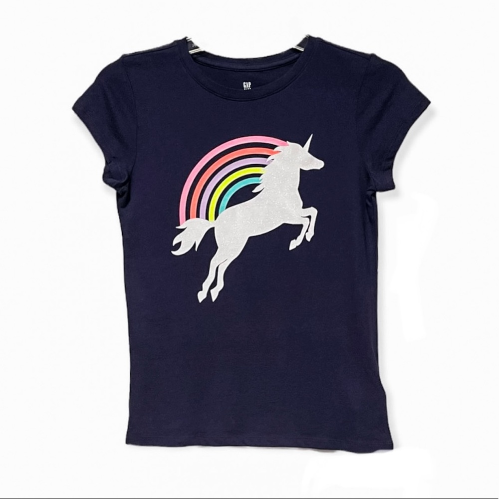 Gap Kids Glitter Unicorn Rainbow Navy T-Shirt
